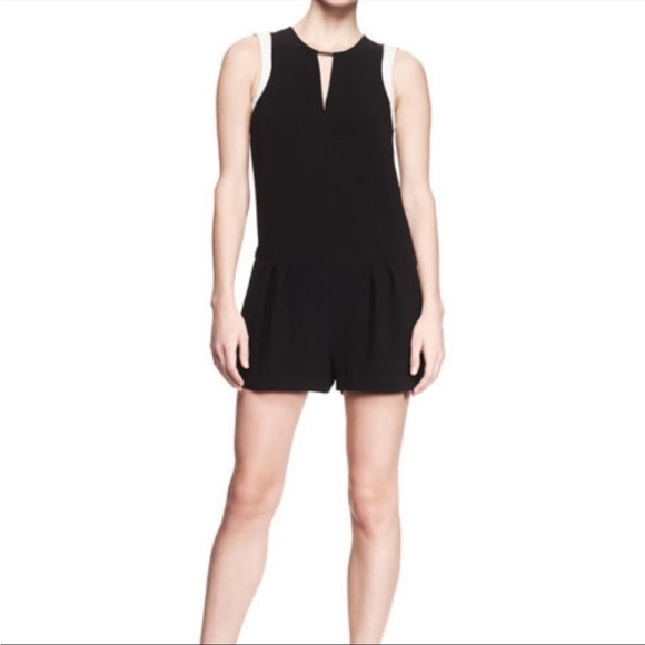 Rag & Bone Lana Leather Trim Keyhole‎ Romper Black White Size 0 - Picture 1 of 15